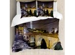 Abakuhaus Copripiumino Paesaggio, Ponte Romano, Antiacaro, Adatto A Chi Soffre Di Allergie, Con Federe, 155 Cm X 220 Cm - 80 X 80 Cm, Nero Beige