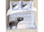 Abakuhaus Set Copripiumino Elefante Per Letti Matrimoniali, Cielo Animal Freedom, Antiacaro Adatto A Chi Soffre Di Allergie Con Federe, Grigio Blu