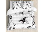 Abakuhaus Copripiumino Olympia, Disegno A Tema Sportivo, Antiacaro, Adatto A Chi Soffre Di Allergie, Con Federe, 155 Cm X 220 Cm - 80 X 80 Cm, Bianco E Nero