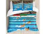 Abakuhaus Copripiumino Olympia, Olympia Nuoto, Antiacaro, Adatto A Chi Soffre Di Allergie, Con Federe, 155 Cm X 220 Cm - 80 X 80 Cm, Blu Beige Rosso