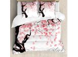 Abakuhaus Copripiumino Con Fiori, Ciliegio In Fiore, Antiacaro, Adatto A Chi Soffre Di Allergie, Con Federe, 200 Cm X 200 Cm - 80 X 80 Cm, Nero Rosa