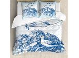 Abakuhaus Copripiumino Seagulls, Seagull Berg Sketch, Antiacaro, Adatto A Chi Soffre Di Allergie, Con Federe, 155 Cm X 220 Cm - 80 X 80 Cm, Blu Bianco Navy