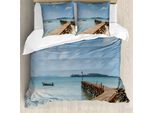 Abakuhaus Copripiumino Paesaggio, Ponte Di Legno Sul Mare, Antiacaro, Adatto A Chi Soffre Di Allergie, Con Federe, 155 Cm X 220 Cm - 80 X 80 Cm, Blu, Marrone,