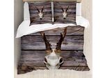Abakuhaus Copripiumino Con Corna Di Cervo, Corna Rustiche Su Legno, Antiacaro, Adatto A Chi Soffre Di Allergie, Con Federe, 155 Cm X 220 Cm - 80 X 80 Cm, Marrone Beige