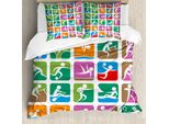 Copripiumino Abakuhaus Olympia, Sport Estivi, Antiacaro, Adatto A Chi Soffre Di Allergie, Con Federe, 155 Cm X 220 Cm - 80 X 80 Cm, Verde, Viola,