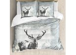 Abakuhaus Copripiumino Con Corna Di Cervo, Silhouette Di Cervo Grunge, Antiacaro, Adatto A Chi Soffre Di Allergie, Con Federe, 155 Cm X 220 Cm - 80 X 80 Cm, Grigio Nero