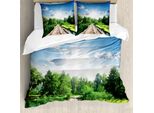 Abakuhaus Copripiumino Naturale, Ponte Di Legno Sul Fiume, Antiacaro, Adatto A Chi Soffre Di Allergie, Con Federe, 155 Cm X 220 Cm - 80 X 80 Cm, Blu Verde