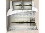 Abakuhaus Copripiumino Naturale, Alberi In Autunno Sull'isola, Antiacaro, Adatto A Chi Soffre Di Allergie, Con Federe, 155 Cm X 220 Cm - 80 X 80 Cm, Sepia