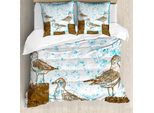 Abakuhaus Copripiumino Seagulls, Grungy Sketch Seagulls, Antiacaro, Adatto A Chi Soffre Di Allergie, Con Federe, 155 Cm X 220 Cm - 80 X 80 Cm, Blu, Bianco, Marrone