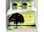 Abakuhaus Copripiumino Naturale, Riflessi Sull'acqua, Sole, Antiacaro, Adatto A Chi Soffre Di Allergie, Con Federe, 155 Cm X 220 Cm - 80 X 80 Cm, Giallo-Verde