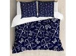 Abakuhaus Copripiumino Blu Navy, Foglie Disegnate A Mano, Antiacaro, Adatto A Chi Soffre Di Allergie, Con Federe, 155 Cm X 220 Cm - 80 X 80 Cm, Blu Scuro E Bianco