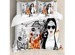 Abakuhaus Femminile Copripiumino, Fiori Estate Felice, Antiacaro Adatto A Chi Soffre Di Allergie Con Federe, 200 Cm X 200 Cm - 80 X 80 Cm, Arancione Nero