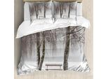 Abakuhaus Copripiumino Con Alberi, Bench Alberi Fiocchi Di Neve, Antiacaro Adatto A Chi Soffre Di Allergie Con Federe, 155 Cm X 220 Cm - 80 X 80 Cm, Bianco-Marrone