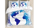 Abakuhaus Copripiumino Grunge, Globe Ink Effect Card, Antiacaro E Anallergico, Con Federe, 155 Cm X 220 Cm - 80 X 80 Cm, Blu E Bianco