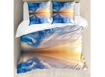 Abakuhaus Set Copripiumino Blu Per Letti Matrimoniali, Riflessi Del Tramonto, Antiacaro, Adatto A Chi Soffre Di Allergie, Con Federe, Arancione E Blu