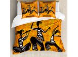 Abakuhaus Copripiumino Africano, Native Dancer Tribal, Antiacaro, Adatto A Chi Soffre Di Allergie, Con Federe, 200 Cm X 200 Cm - 80 X 80 Cm, Arancione E Nero