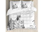 Abakuhaus Seagulls Copripiumino, Pescatore Sulla Barca Sketch, Antiacaro, Adatto A Chi Soffre Di Allergie, Con Federe, 155 Cm X 220 Cm - 80 X 80 Cm, Grigio Antracite Bianco