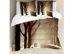 Abakuhaus Set Copripiumino Invernale Per Letti Matrimoniali, Vista Sulla Strada - Giornata Nebbiosa, Antiacaro Adatto A Chi Soffre Di Allergie Con Federe, Marrone Beige