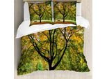 Abakuhaus Copripiumino Baum, Foglie Autunnali Naturali, Antiacaro, Adatto A Chi Soffre Di Allergie, Con Federe, 200 Cm X 200 Cm - 80 X 80 Cm, Verde Giallo