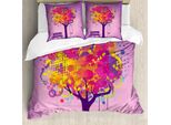 Abakuhaus Copripiumino Baum, Motivo Colorato Con Foglie Svolazzanti, Antiacaro E Anallergico, Con Federe, 155 Cm X 220 Cm - 80 X 80 Cm, Multicolore