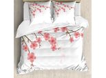Abakuhaus Copripiumino Con Fiori, Disegno Cherry Blossom, Antiacaro E Anallergico, Con Federe, 155 Cm X 220 Cm - 80 X 80 Cm, Rosa-Verde
