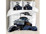 Abakuhaus Copripiumino Autos, Monster Truck-Pirata, Antiacaro, Adatto A Chi Soffre Di Allergie, Con Federe, 155 Cm X 220 Cm - 80 X 80 Cm, Blu Cadetto Bianco