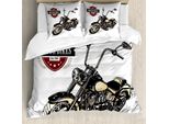 Copripiumino Abakuhaus, Old Classic Motorrad, Antiacaro, Adatto A Chi Soffre Di Allergie, Con Federe, 155 Cm X 220 Cm - 80 X 80 Cm, Nero Beige
