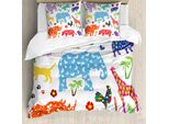 Abakuhaus Copripiumino Africano, Animali Selvatici Fiori, Antiacaro Adatto A Chi Soffre Di Allergie Con Federe, 155 Cm X 220 Cm - 80 X 80 Cm, Multi