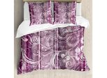 Abakuhaus Copripiumino Grunge, Fiori E Foglie Retrò, Antiacaro, Adatto A Chi Soffre Di Allergie, Con Federe, 155 Cm X 220 Cm - 80 X 80 Cm, Viola