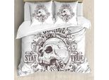Abakuhaus Copripiumino Grunge, Teschi E Rose Sporche, Antiacaro, Adatto A Chi Soffre Di Allergie, Con Federe, 200 Cm X 200 Cm - 80 X 80 Cm, Bianco E Nero