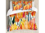 Abakuhaus Copripiumino Tulip, Floral Tulip Garden, Antiacaro, Adatto A Chi Soffre Di Allergie, Con Federe, 200 Cm X 200 Cm - 80 X 80 Cm, Arancione