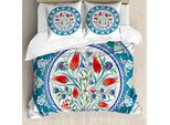 Abakuhaus Copripiumino Tulip, Turkish Tulip Arte Floreale, Antiacaro Adatto A Chi Soffre Di Allergie Con Federe, 200 Cm X 200 Cm - 80 X 80 Cm, Verde Acqua Rosso Bianco