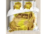Abakuhaus Copripiumino Grunge, Retro Car Splash, Antiacaro, Adatto A Chi Soffre Di Allergie, Con Federe, 200 Cm X 200 Cm - 80 X 80 Cm, Verde Senape