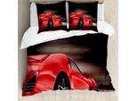 Abakuhaus Copripiumino Autos, Futuristico Rosso Sport, Antiacaro Adatto A Chi Soffre Di Allergie Con Federe, 200 Cm X 200 Cm - 80 X 80 Cm, Rosso Nero