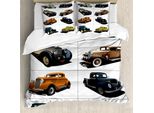 Abakuhaus Set Copripiumino Vintage Per Letti Matrimoniali, Collage Anni '50 Auto, Antiacaro, Adatto A Chi Soffre Di Allergie, Con Federe, Multi