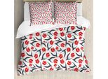 Abakuhaus Copripiumino Tulipano, Tulipani Di Ispirazione Vintage, Antiacaro, Adatto A Chi Soffre Di Allergie, Con Federe, 155 Cm X 220 Cm - 80 X 80 Cm, Rosso Verde