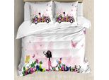 Abakuhaus Set Copripiumino Per Letto Matrimoniale, Fiori, Auto, Farfalle, Antiacaro, Adatto A Chi Soffre Di Allergie, Con Federe, Multicolore