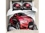 Abakuhaus Copripiumino Autos, Red Schnell Sports Racing Uomo, Antiacaro, Adatto A Chi Soffre Di Allergie, Con Federe, 155 Cm X 220 Cm - 80 X 80 Cm, Grigio, Rosso,