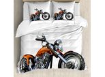 Abakuhaus Copripiumino Moto, Avventura In Moto, Antiacaro, Adatto A Chi Soffre Di Allergie, Con Federe, 200 Cm X 200 Cm - 80 X 80 Cm, Arancione Nero