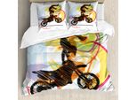 Abakuhaus Copripiumino Moto, Motociclista, Antiacaro, Adatto A Chi Soffre Di Allergie, Con Federe, 155 Cm X 220 Cm - 80 X 80 Cm, Nero Giallo