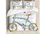 Abakuhaus Copripiumino Bicicletta, Bicicletta Bambini Parole D'amore, Antiacaro Adatto A Chi Soffre Di Allergie Con Federe, 200 Cm X 200 Cm - 80 X 80 Cm, Multicolore
