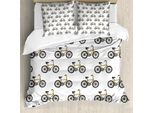 Abakuhaus Copripiumino Con Motivo Biciclette, Giallo, Antiacaro, Adatto A Chi Soffre Di Allergie, Con Federe, 155 Cm X 220 Cm - 80 X 80 Cm, Senape Nero