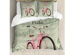 Abakuhaus Copripiumino Bicicletta, Retro Pop Art Bike, Antiacaro, Adatto A Chi Soffre Di Allergie, Con Federe, 155 Cm X 220 Cm - 80 X 80 Cm, Verde, Rosa,