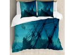 Abakuhaus Copripiumino Nautico, Dolphins Schiff Sea, Antiacaro, Adatto A Chi Soffre Di Allergie, Con Federe, 155 Cm X 220 Cm - 80 X 80 Cm, Blu Ardesia, Azzurro