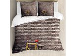 Abakuhaus Copripiumino Bicicletta, Bicicletta Retrò Sul Muro, Antiacaro, Adatto A Chi Soffre Di Allergie, Con Federe, 155 Cm X 220 Cm - 80 X 80 Cm, Grigio, Giallo, Rosso