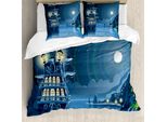 Abakuhaus Copripiumino Nautico, Cartone Animato Pirati Nave Luna, Antiacaro Adatto A Chi Soffre Di Allergie Con Federe, 155 Cm X 220 Cm - 80 X 80 Cm, Blu