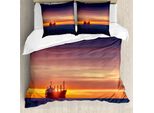 Abakuhaus Copripiumino Nautico, Alba Sul Mare Nave, Antiacaro Adatto A Chi Soffre Di Allergie Con Federe, 155 Cm X 220 Cm - 80 X 80 Cm, Blu Arancione