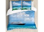 Abakuhaus Copripiumino Nautico, Onde-Nave-Viaggio, Antiacaro Adatto A Chi Soffre Di Allergie Con Federe, 200 Cm X 200 Cm - 80 X 80 Cm, Blu