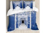 Abakuhaus Copripiumino Futuristico, Cielo E Nuvole Su Pareti, Antiacaro, Adatto A Chi Soffre Di Allergie, Con Federe, 200 Cm X 200 Cm - 80 X 80 Cm, Blu E Bianco