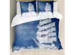 Abakuhaus Copripiumino Nautico, Nuvole E Navi Nel Cielo, Antiacaro, Adatto A Chi Soffre Di Allergie, Con Federe, 200 Cm X 200 Cm - 80 X 80 Cm, Blu E Bianco